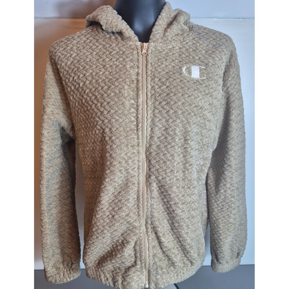Champion Fleece Hoodie Full-Zip Beige Womens Medium No Pockets